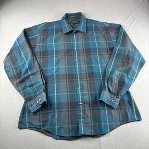 Vintage Boundary Waters Single Needle Tailoring Shirt Mens XL Blue Plaid Fitted